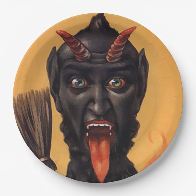 Plato De Papel Navidades del demonio de Krampus (Anverso)