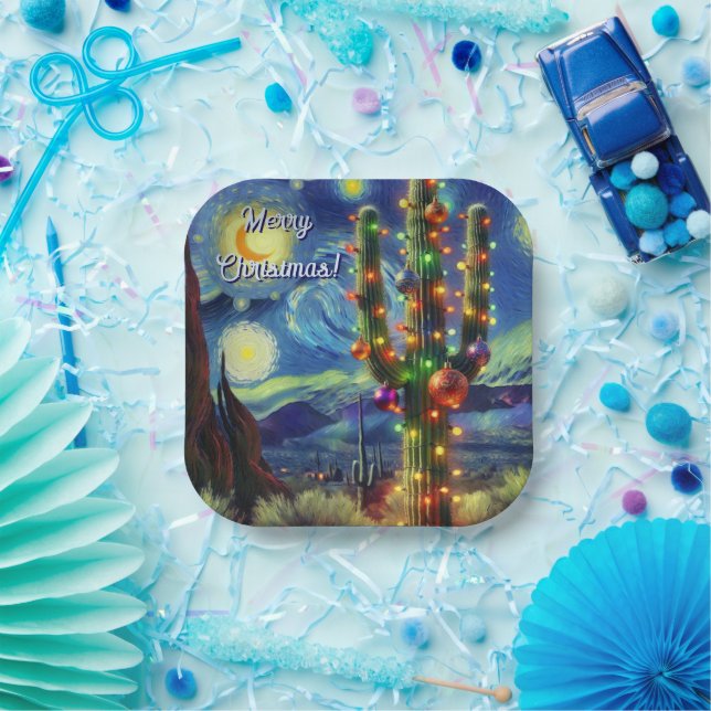 Plato De Papel Navidades del Desierto Saguaro Cactus Magnet (Fiesta)