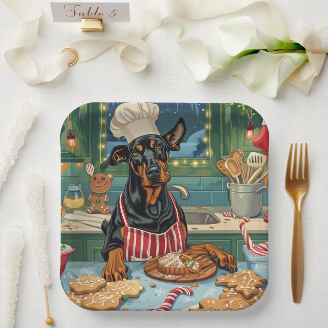 Plato De Papel Navidades del Festival Doberman Pinscher Holiday B (Boda)