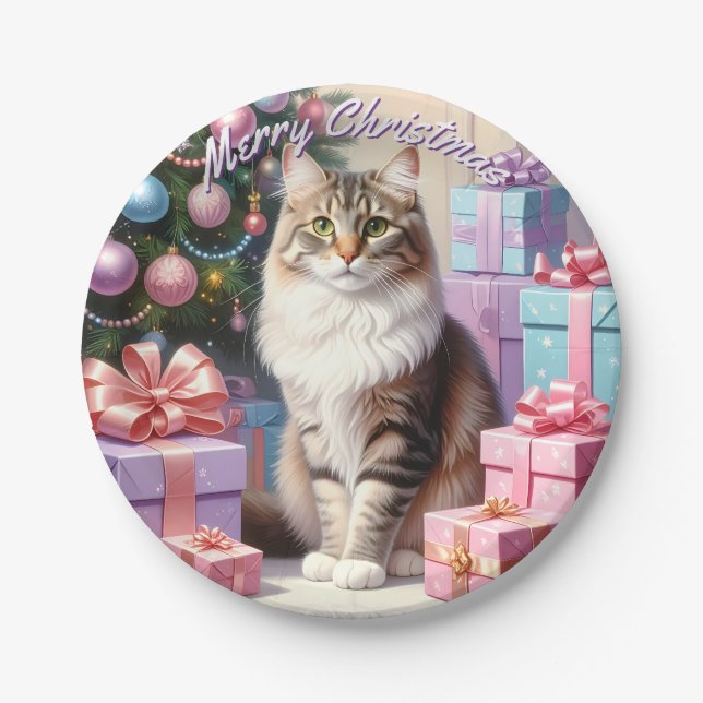 Plato De Papel Navidades del gato (Anverso)