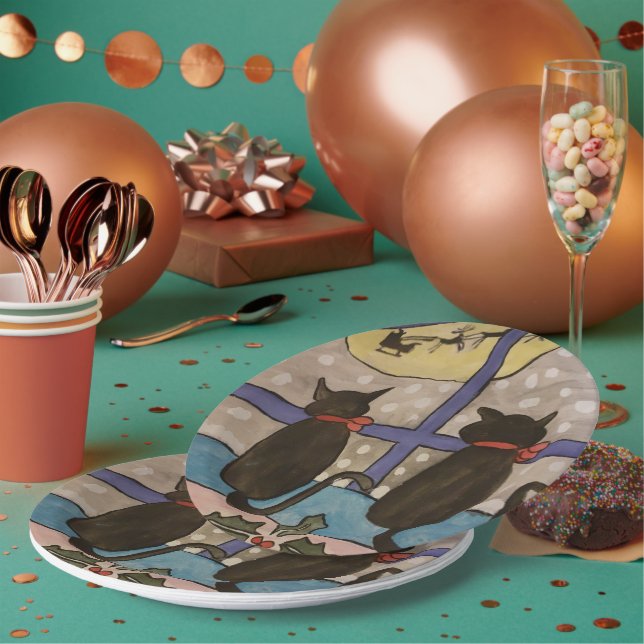 Plato De Papel Navidades del gato negro (Multi)