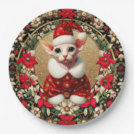 Plato De Papel Navidades del gato Sphynx de la placa Santa