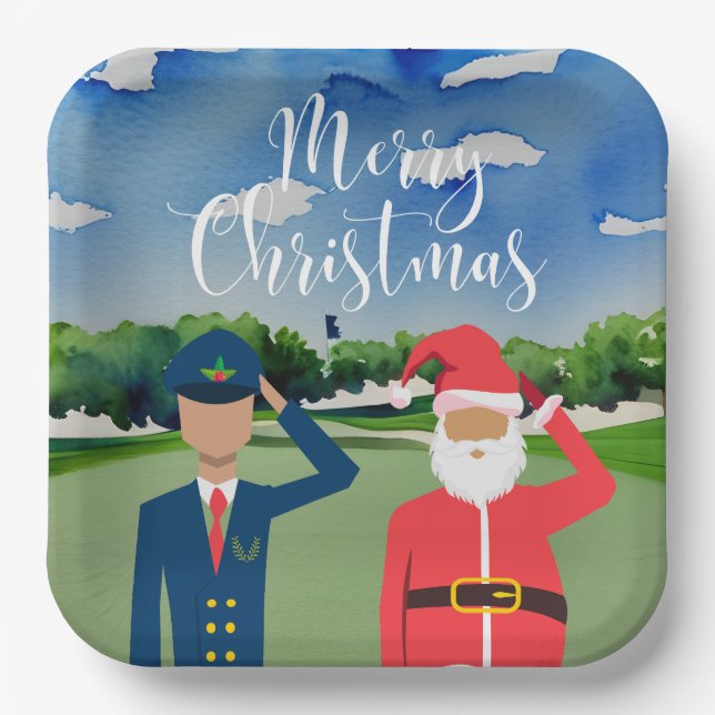 Plato De Papel Navidades del Golf Santa Claus para fiesta piloto  (Anverso)