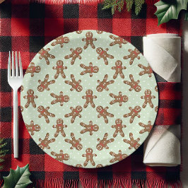 Plato De Papel Navidades del hombre del pan de dot verde de la me