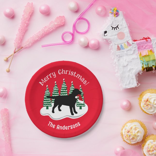 Plato De Papel Navidades del Labrador Negro Evergreen (Fiesta)