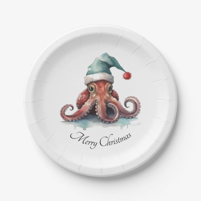 Plato De Papel Navidades del Octopus Alegría, personalizado (Anverso)