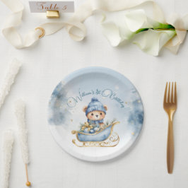 Plato De Papel Navidades del oso primer invierno de cumpleaños