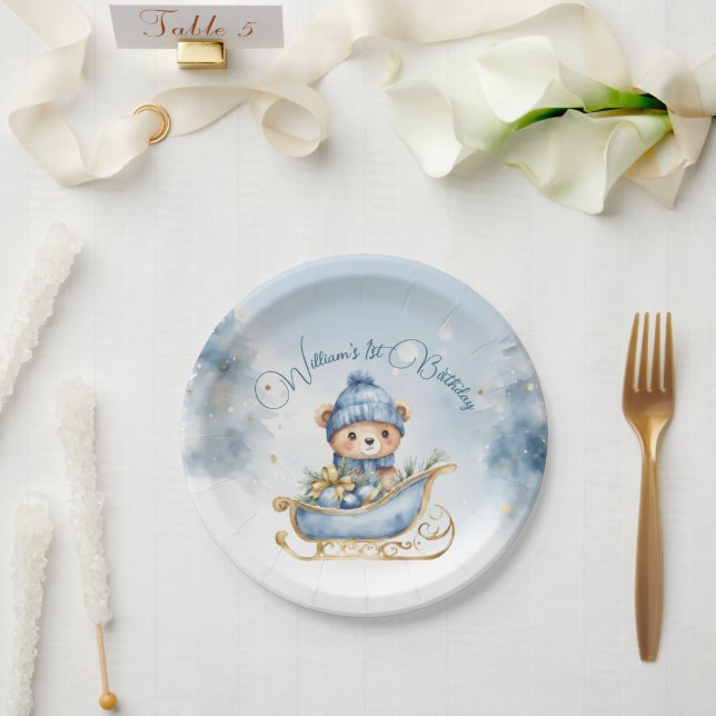 Plato De Papel Navidades del oso primer invierno de cumpleaños (Boda)