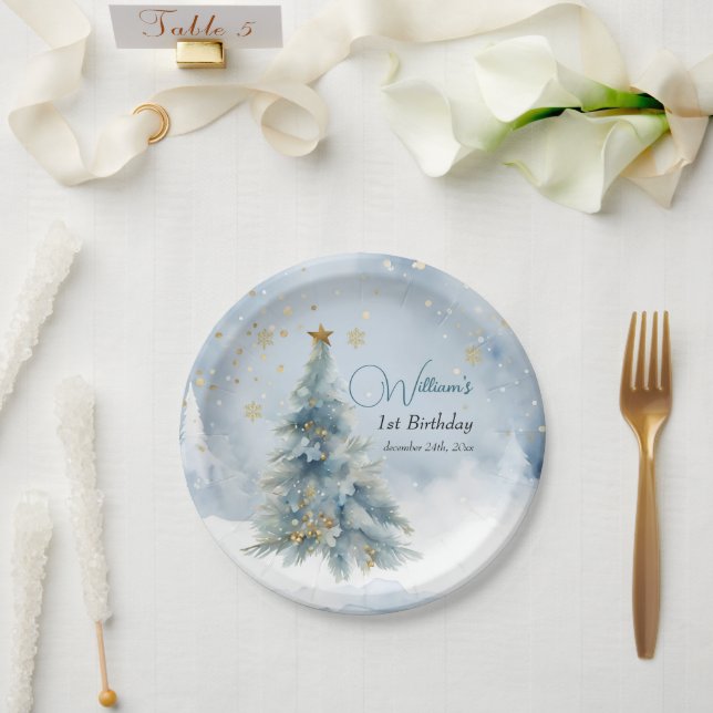 Plato De Papel Navidades del oso primer invierno de cumpleaños (Boda)