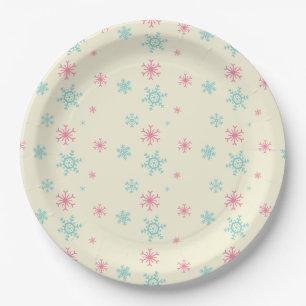Plato De Papel Navidades Del Patrón De Copos De Nieve Rosados Y A