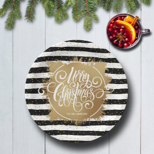 Plato De Papel Navidades del Relieve metalizado Black White Strip