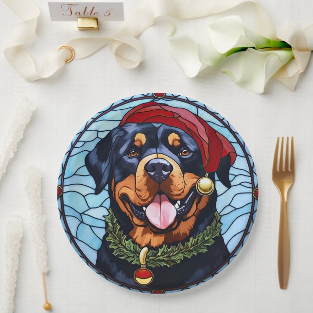 Plato De Papel Navidades del Rottweiler StainGlass (Boda)