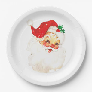 Plato De Papel Navidades del Viejo Santa Claus Retro Jolly