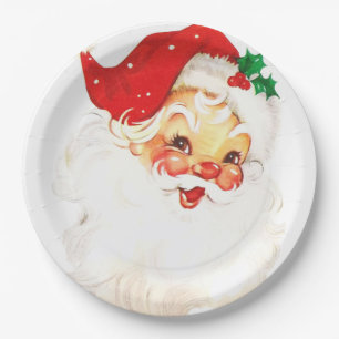 Plato De Papel Navidades del Viejo Santa Claus Retro Jolly