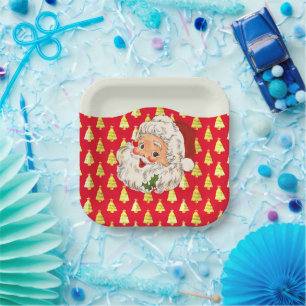 Plato De Papel Navidades del Vintage Retro Jolly Santa Claus