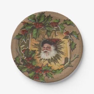 Plato De Papel Navidades del Vintage Santa Antique Holly