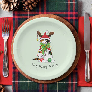 Plato De Papel Navidades divertidos Calico Cat