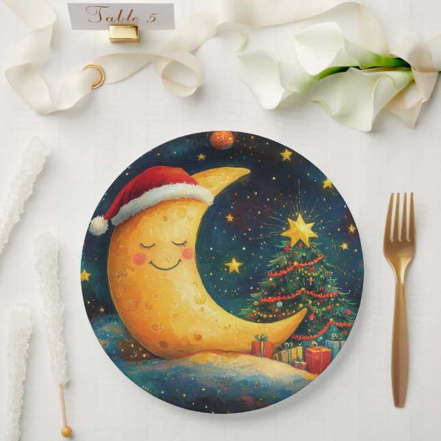Plato De Papel Navidades divertidos celebran la galaxia lunar (Boda)