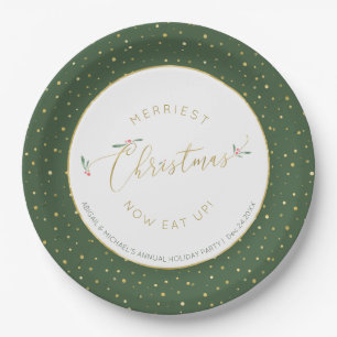 Plato De Papel Navidades divertidos de comer tipografía verde y o