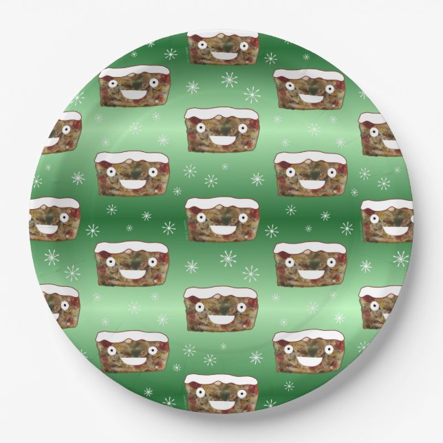 Plato De Papel Navidades divertidos Fruitakes Pattern Green (Anverso)