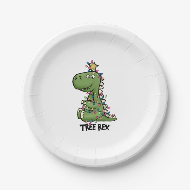Plato De Papel Navidades divertidos T Rex. Regalo de árbol Rex (Anverso)