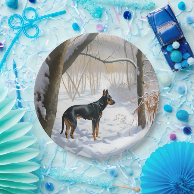 Plato De Papel Navidades Doberman Pinscher Let It Snow (Fiesta)