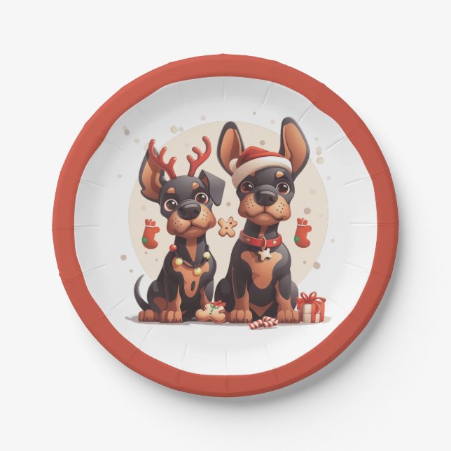 Plato De Papel Navidades Dobermann Dogs (Anverso)