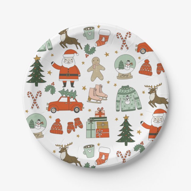Plato De Papel Navidades Doodles adorables papel de vacaciones Pl (Anverso)