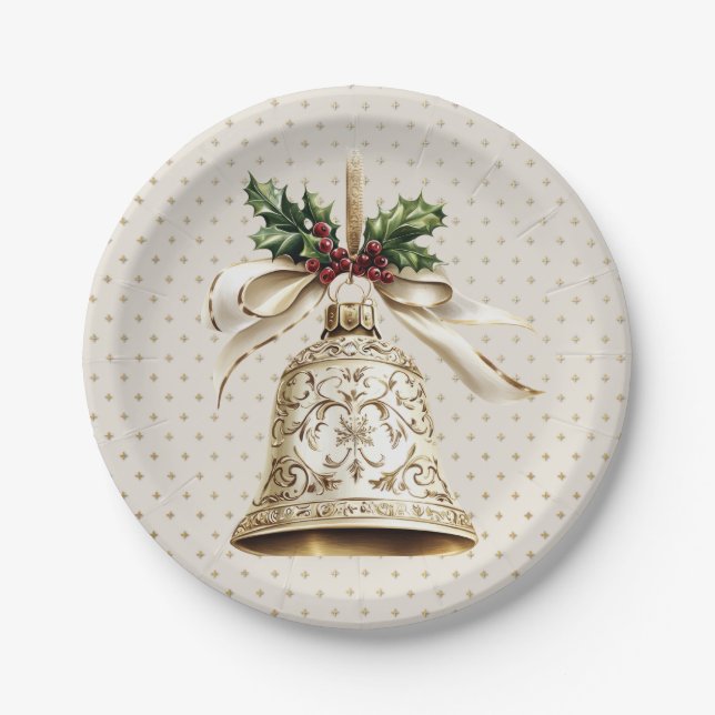 Plato De Papel Navidades dorados doblan brillantes estrellas verd (Anverso)