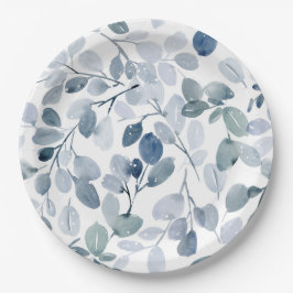 Plato De Papel Navidades Dusty Blue | Diseño de hoja de color