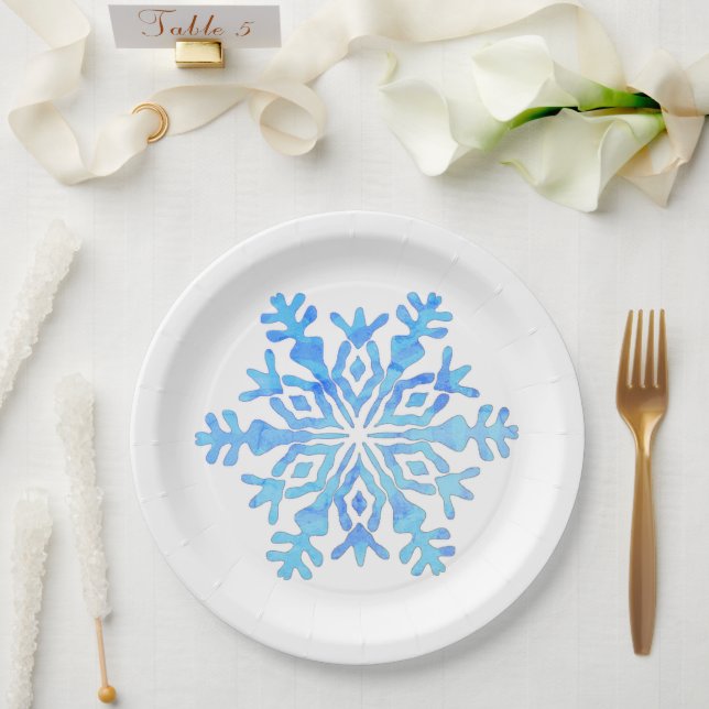 Plato De Papel navidades elegantes con copos de nieve (Boda)