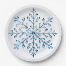 Plato De Papel navidades elegantes con copos de nieve