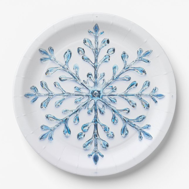 Plato De Papel navidades elegantes con copos de nieve (Anverso)