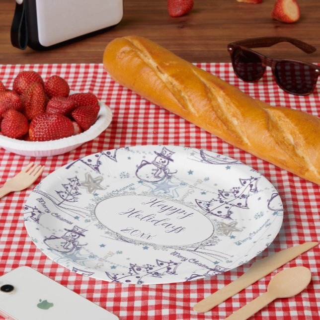 Plato De Papel Navidades Elementos Esbozo Snowman (Picnic)