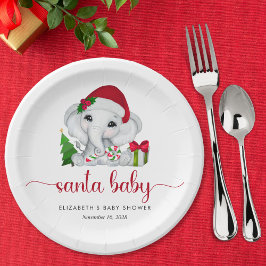 Plato De Papel Navidades Elephant Santa Baby Girl Shower