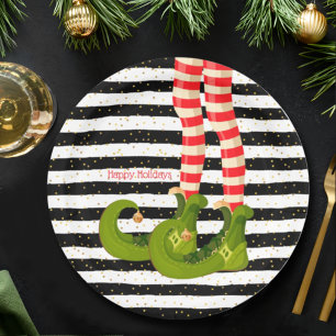 Plato De Papel Navidades Elf Legs Bandas negras y blancas
