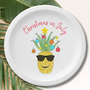 Plato De Papel Navidades en julio de vacaciones tropicales de piñ