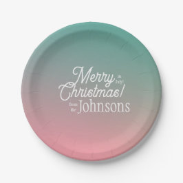 Plato De Papel Navidades en julio Fiesta Ombre Verde Rosa