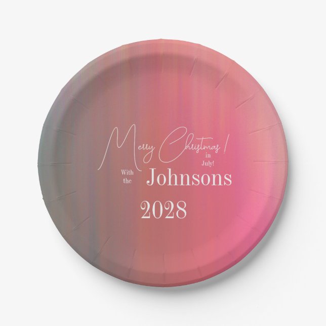 Plato De Papel Navidades en julio: nombre y año de la familia (Anverso)