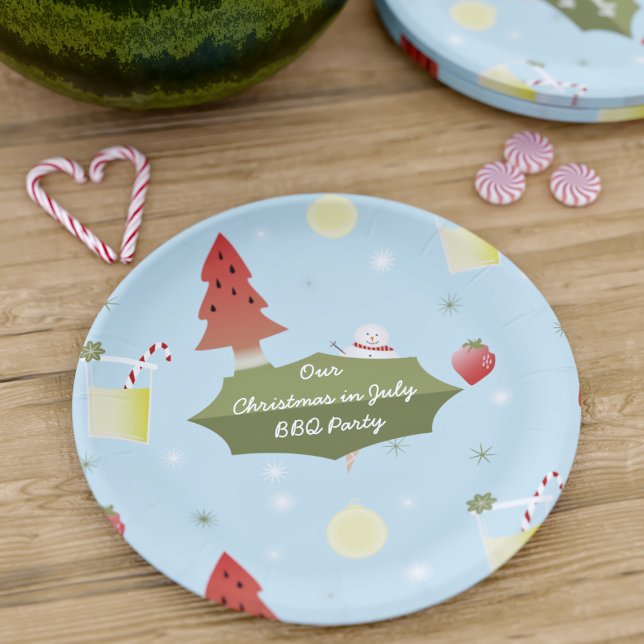 Plato De Papel Navidades en julio Placas de papel Fiesta BBQ (It's July & you know what that means. Time for a Christmas themed BBQ! Just add the details of yours)