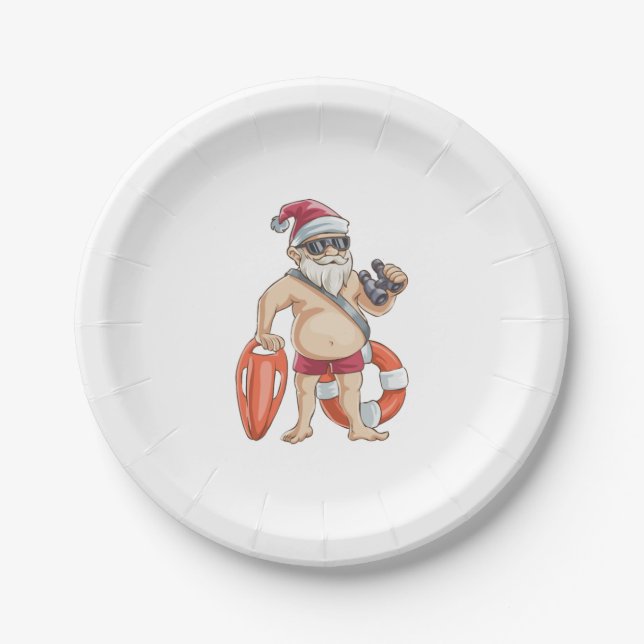 Plato De Papel Navidades En Julio Santa Lifeguard (Anverso)