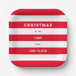 Plato De Papel Navidades En La Cabina Red Nautical Stripe Lake