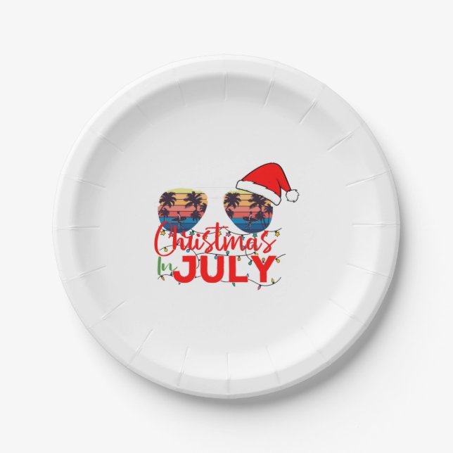 Plato De Papel Navidades en la playa de Santa Hat Sungafas en jul (Anverso)