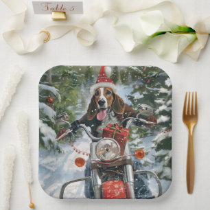 Plato De Papel Navidades en motocicleta de Bluetick Coonhound Dog