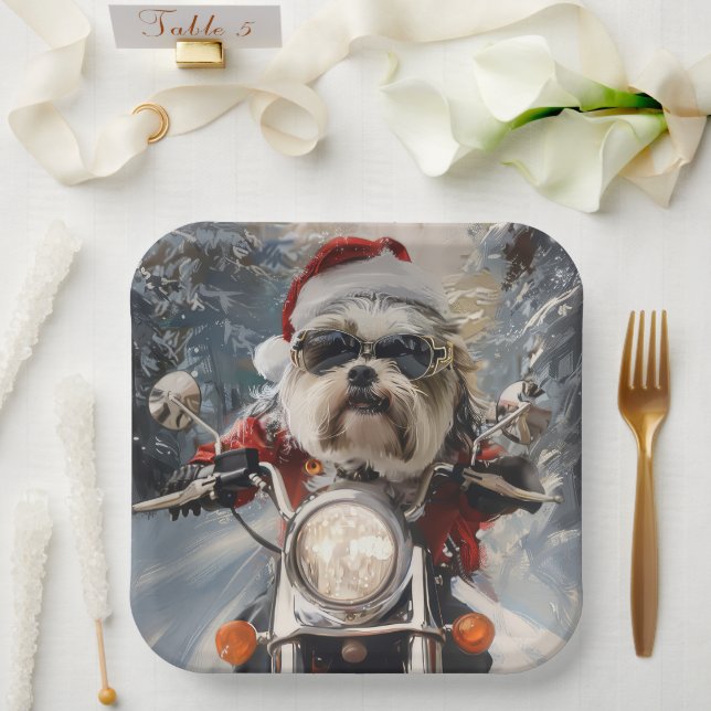 Plato De Papel Navidades en motocicleta de Malti Tzu (Boda)