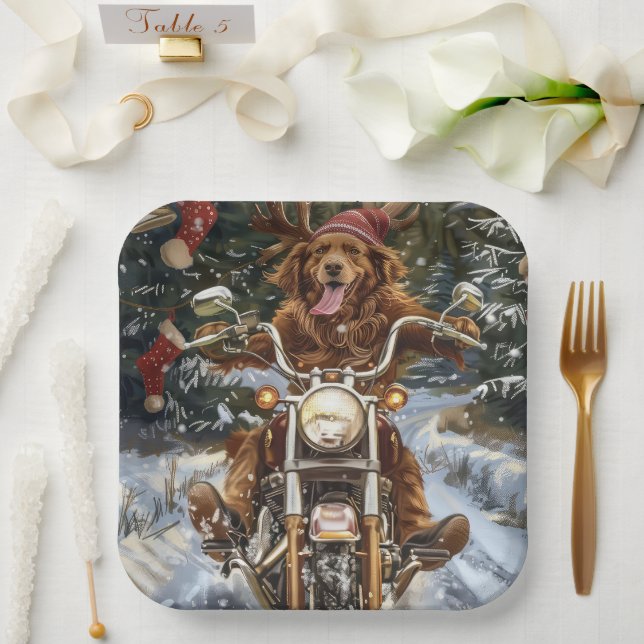 Plato De Papel Navidades en motocicleta de perros de Nueva Escoci (Boda)