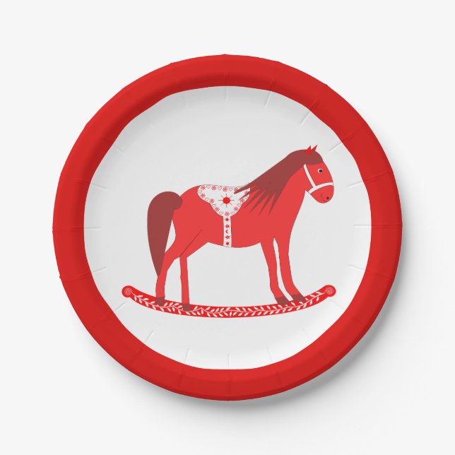 Plato De Papel Navidades escandinavos rodando caballo (Anverso)