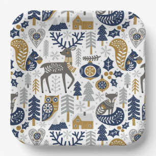 Plato De Papel Navidades Escandinavos Woodland Animales Snowflake