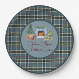 Plato De Papel Navidades Escocés Tartan Thompson Blue