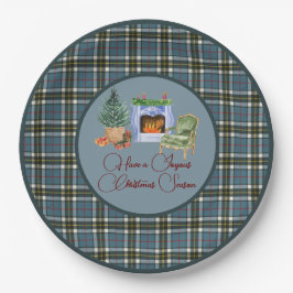 Plato De Papel Navidades Escocés Tartan Thompson Blue